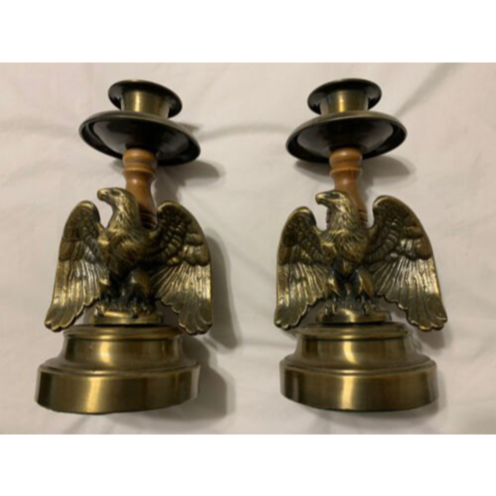 2  - 9" Brass Eagle Candle Stick Holders